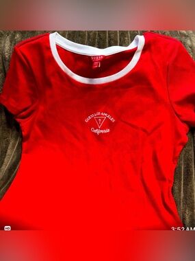 Guess Red Tee with White Trim and Chest Logo